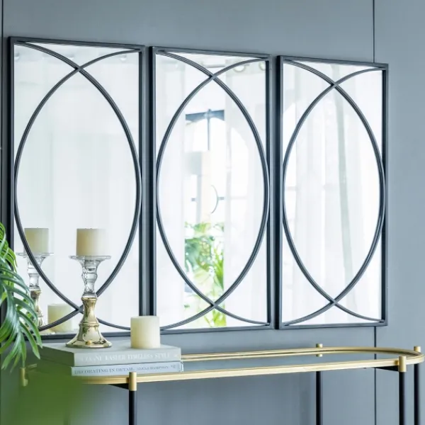 Decorative Mirrors-Kirkland's Home Black Metal Geometric Wall Mirrors, Set Of 3