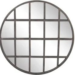 Decorative Mirrors-Kirkland's Home Black Metal Grid Overlay Round Mirror