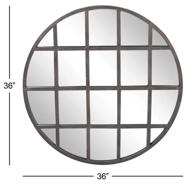 Decorative Mirrors-Kirkland's Home Black Metal Grid Overlay Round Mirror