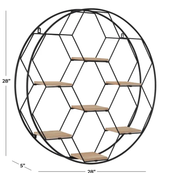 Shelves-Kirkland's Home Black Metal Hexagonal Frame Wall Shelf