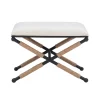 Benches & Ottomans-Kirkland's Home Black Metal Legs Accent Stool With Rope Detail White
