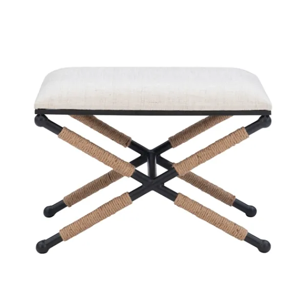 Benches & Ottomans-Kirkland's Home Black Metal Legs Accent Stool With Rope Detail White