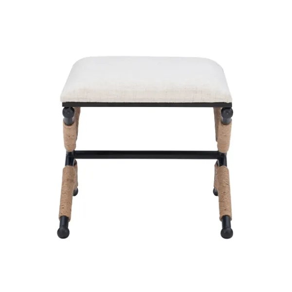 Benches & Ottomans-Kirkland's Home Black Metal Legs Accent Stool With Rope Detail White