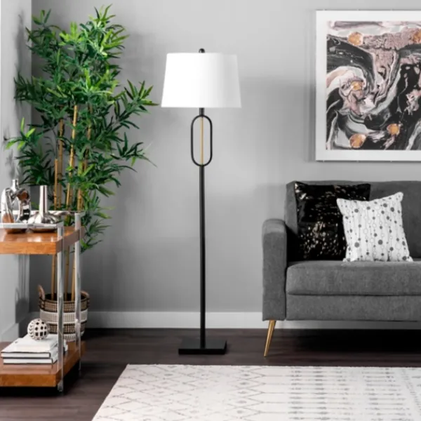 Floor Lamps-Kirkland's Home Black Metal Oval Gold Center Floor Lamp White