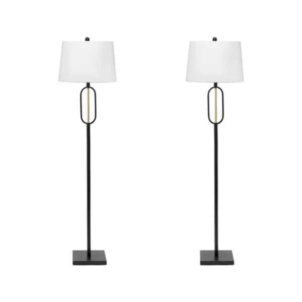 Floor Lamps-Kirkland's Home Black Metal Oval Gold Center Floor Lamp White