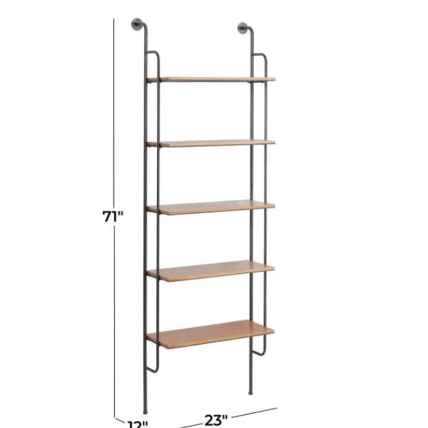 Shelves-Kirkland's Home Black Metal Pipe Frame Brown Wood Wall Shelf