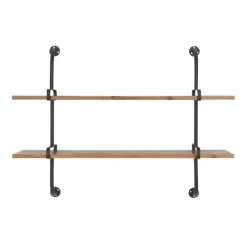 Shelves-Kirkland's Home Black Metal Pipe Two-Tier Wall Mounted Shelf