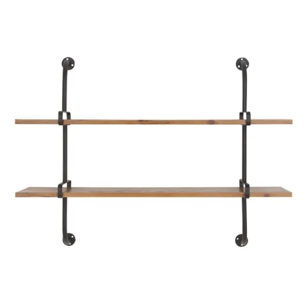 Shelves-Kirkland's Home Black Metal Pipe Two-Tier Wall Mounted Shelf