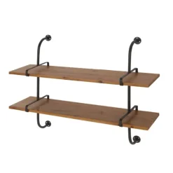 Shelves-Kirkland's Home Black Metal Pipe Two-Tier Wall Mounted Shelf