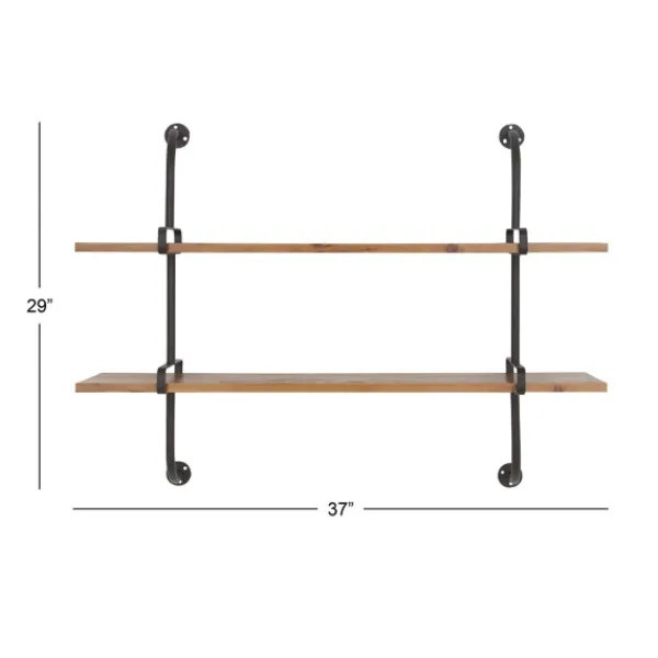 Shelves-Kirkland's Home Black Metal Pipe Two-Tier Wall Mounted Shelf