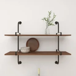 Shelves-Kirkland's Home Black Metal Pipe Two-Tier Wall Mounted Shelf