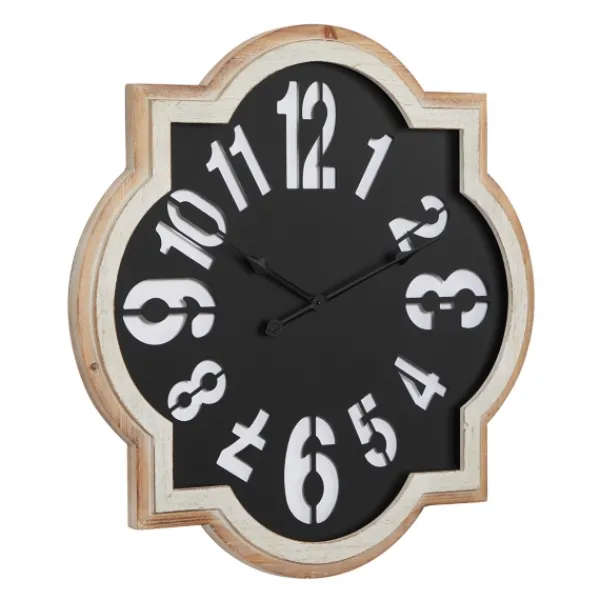 Clocks-Kirkland's Home Black Metal Quatrefoil Farmhouse Wall Clock