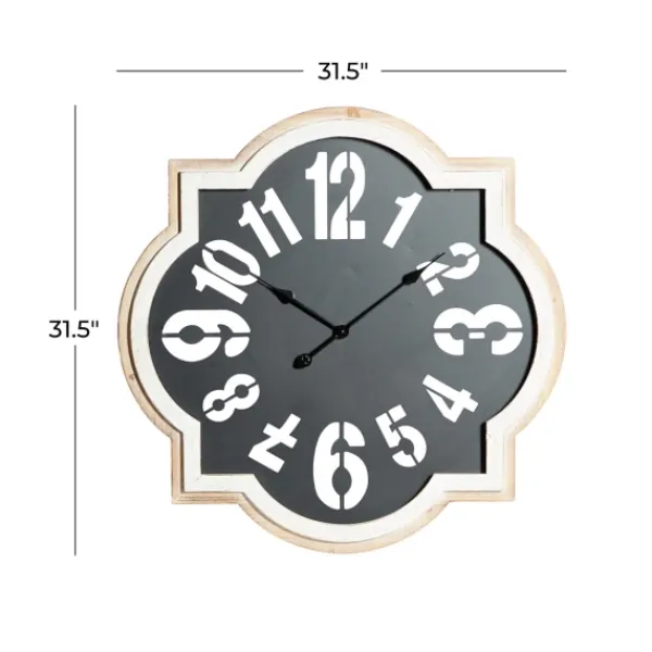 Clocks-Kirkland's Home Black Metal Quatrefoil Farmhouse Wall Clock