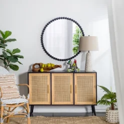 Decorative Mirrors-Kirkland's Home Black Metal Round Beaded Wall Mirror