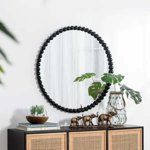 Decorative Mirrors-Kirkland's Home Black Metal Round Beaded Wall Mirror