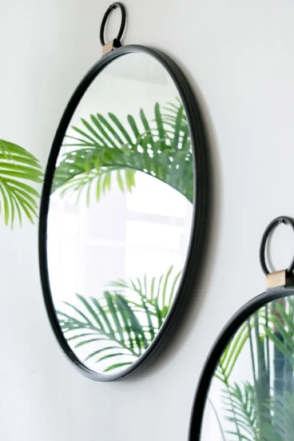 Decorative Mirrors-Kirkland's Home Black Metal Round Top Loop Wall Mirror