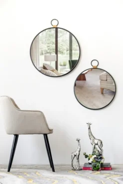 Decorative Mirrors-Kirkland's Home Black Metal Round Top Loop Wall Mirror