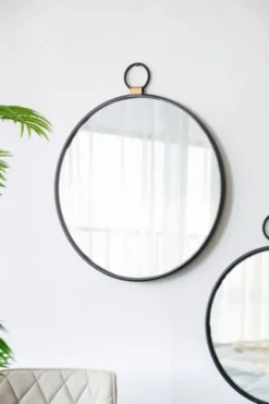 Decorative Mirrors-Kirkland's Home Black Metal Round Top Loop Wall Mirror