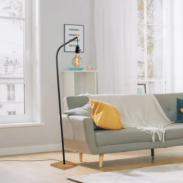 Floor Lamps-Kirkland's Home Black Metal Textured Edison Floor Lamp Gold