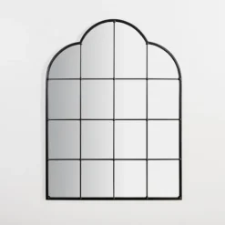 Decorative Mirrors-Kirkland's Home Black Metal Windowpane Arched Wall Mirror