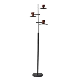Floor Lamps-Kirkland's Home Black Metal Wood Accent Contemporary Floor Lamp