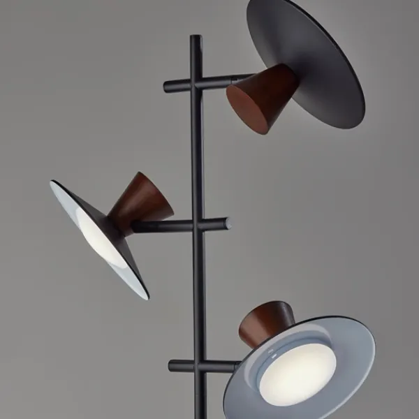 Floor Lamps-Kirkland's Home Black Metal Wood Accent Contemporary Floor Lamp