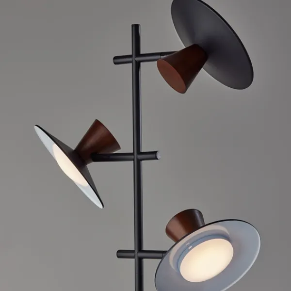 Floor Lamps-Kirkland's Home Black Metal Wood Accent Contemporary Floor Lamp