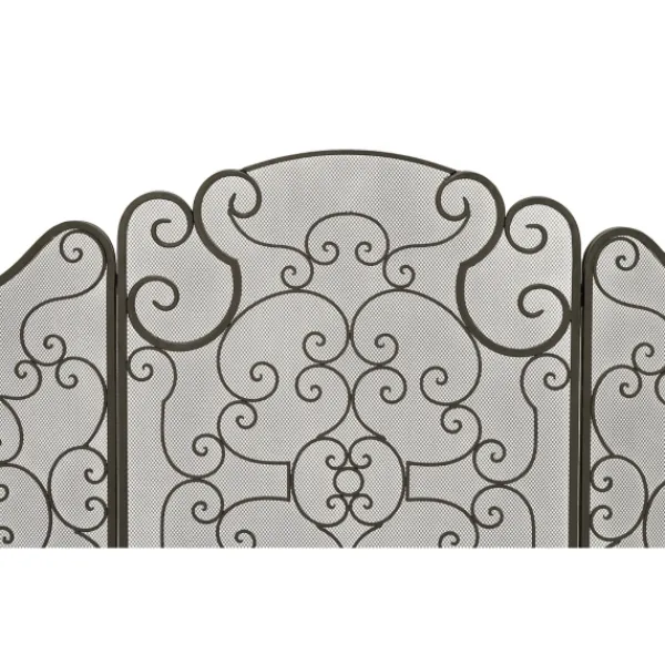 Fireplace Accessories-Kirkland's Home Black Metallic Scroll Three-Panel Fire Screen