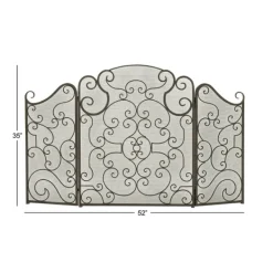 Fireplace Accessories-Kirkland's Home Black Metallic Scroll Three-Panel Fire Screen