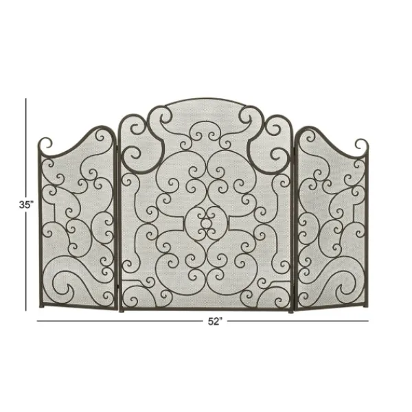 Fireplace Accessories-Kirkland's Home Black Metallic Scroll Three-Panel Fire Screen
