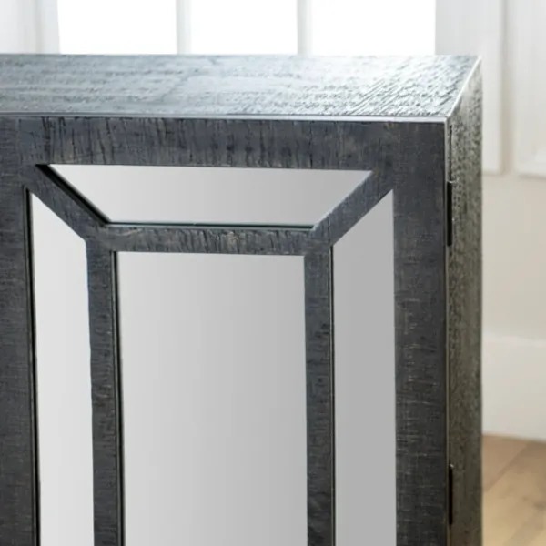 Cabinets & Sideboards-Kirkland's Home Black Mirrored 3-Door Sideboard