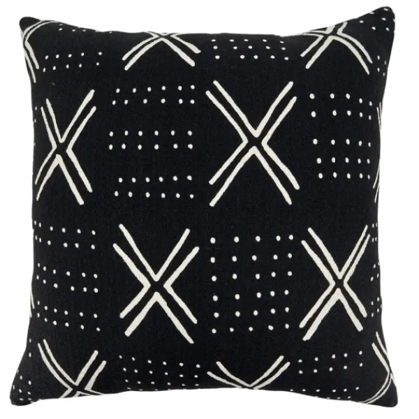 Pillows-Kirkland's Home Black Mudcloth Cotton Throw Pillow Black/White