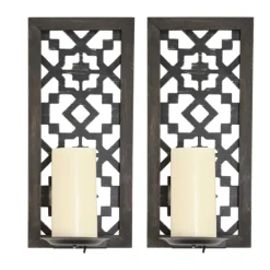 Sconces-Kirkland's Home Black Ornate Laser Cut Sconces, Set Of 2