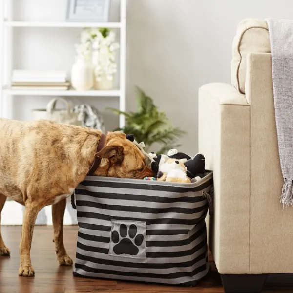 Baskets & Boxes-Kirkland's Home Black Paw Patch Stripe Rectangle Pet Basket Black/Gray