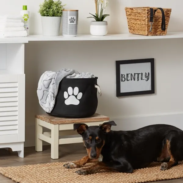 Baskets & Boxes-Kirkland's Home Black Paw Print Round Pet Basket Black/White