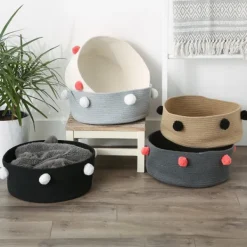 Baskets & Boxes-Kirkland's Home Black Pet Bin Pom Pom Storage Basket Black/White