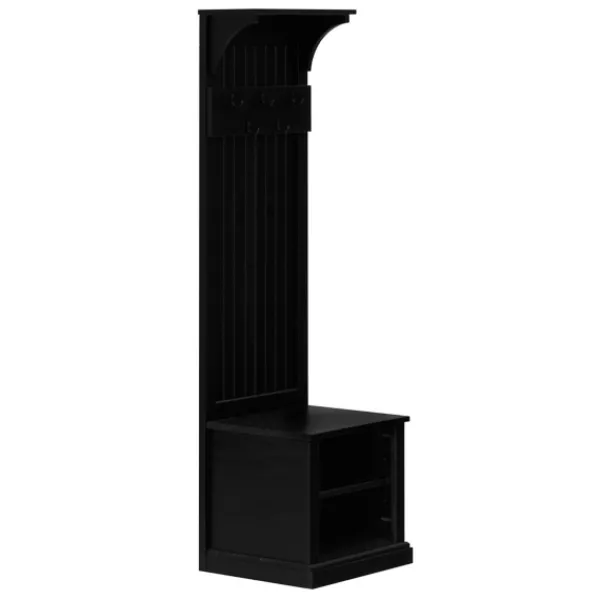 Entryway Furniture-Kirkland's Home Black Pine Wood Grooved Hall Tree