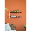 Shelves-Kirkland's Home Black Rattan Wrapped Double Tiered Wall Shelf