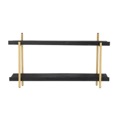 Shelves-Kirkland's Home Black Rattan Wrapped Double Tiered Wall Shelf