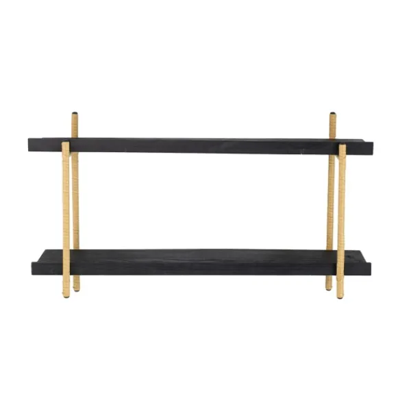 Shelves-Kirkland's Home Black Rattan Wrapped Double Tiered Wall Shelf