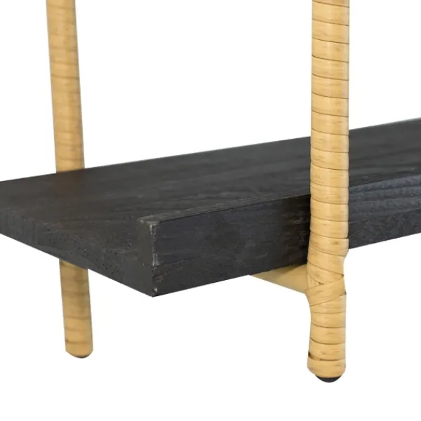 Shelves-Kirkland's Home Black Rattan Wrapped Double Tiered Wall Shelf