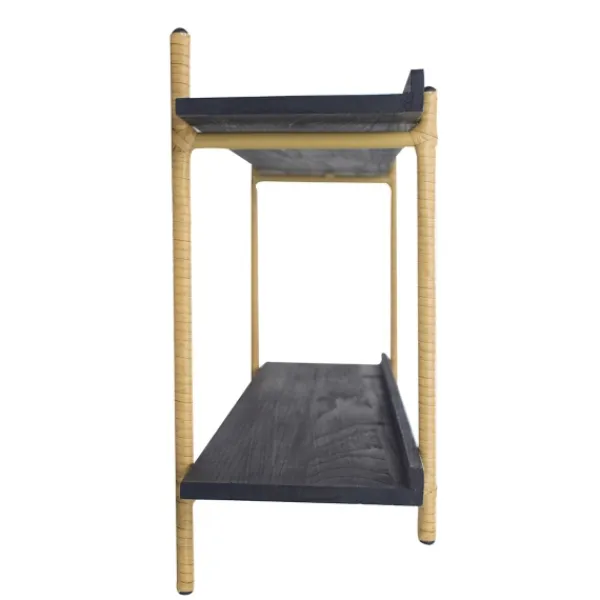 Shelves-Kirkland's Home Black Rattan Wrapped Double Tiered Wall Shelf