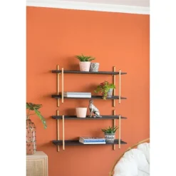 Shelves-Kirkland's Home Black Rattan Wrapped Double Tiered Wall Shelf