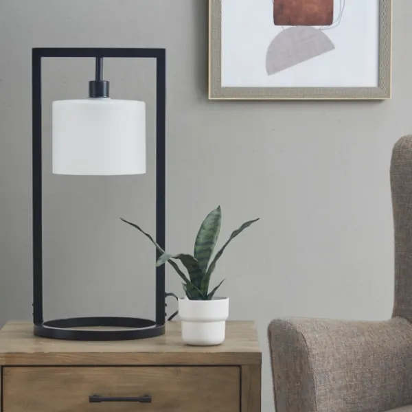 Table Lamps-Kirkland's Home Black Rectangle Hanging Shade Table Lamp White