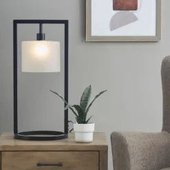 Table Lamps-Kirkland's Home Black Rectangle Hanging Shade Table Lamp White