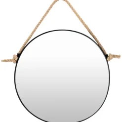 Framed Mirrors-Kirkland's Home Black Round Framed Mirror With Rope, 24 In.