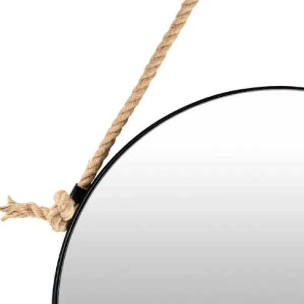 Framed Mirrors-Kirkland's Home Black Round Framed Mirror With Rope, 24 In.
