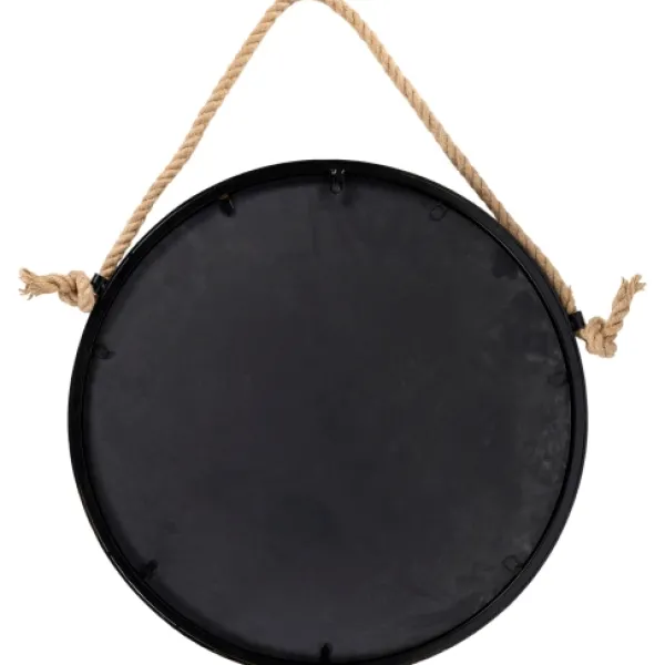 Framed Mirrors-Kirkland's Home Black Round Framed Mirror With Rope, 24 In.