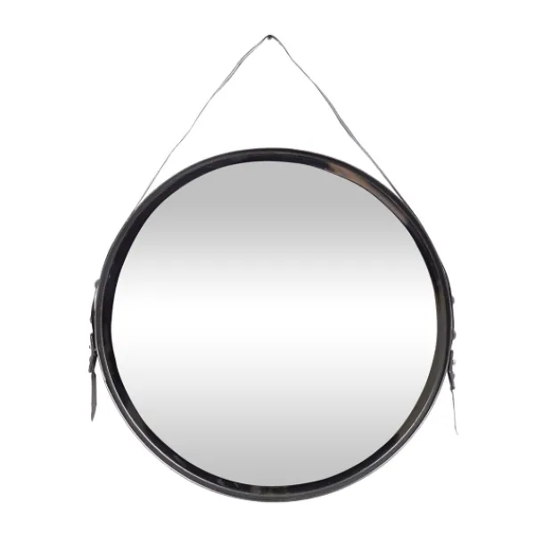 Framed Mirrors-Kirkland's Home Black Round Framed Mirror With Leather Strap