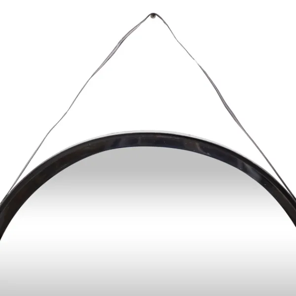 Framed Mirrors-Kirkland's Home Black Round Framed Mirror With Leather Strap